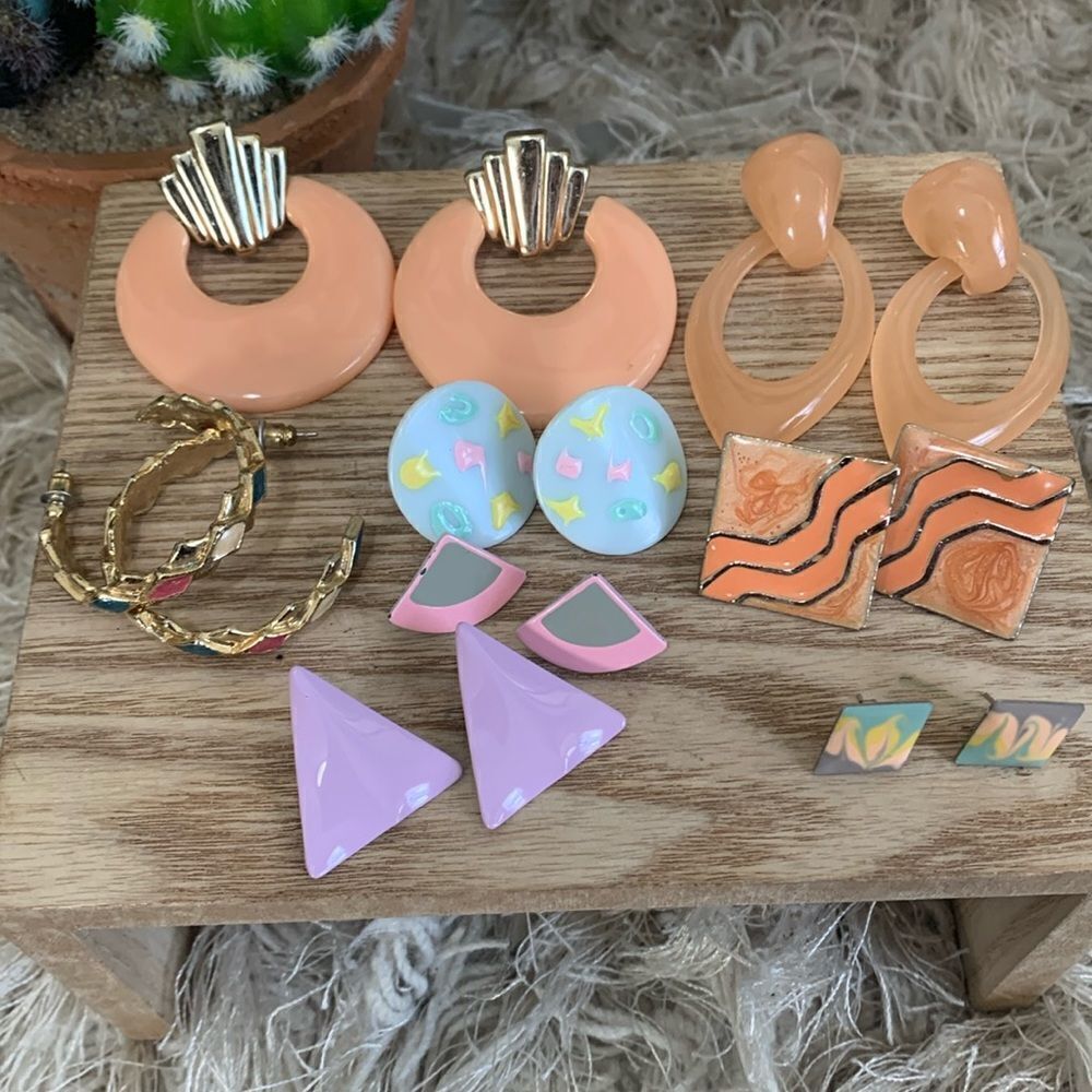 Vintage 80’s Style Costume Jewelry Post Earrings Bundle Of Eight Pairs